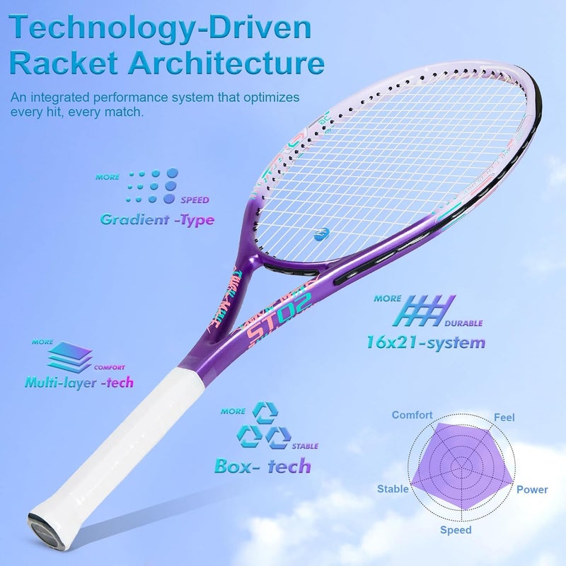 SIMTION 27 Inch Tennis Rackets Set, 2 Player Pre-StrungTennis Racquets for Adults, 2 Overgrip Tapes, 3 Balls, 2 Wristbands and Carrying Bag, for Beginner and Professional - Image 4